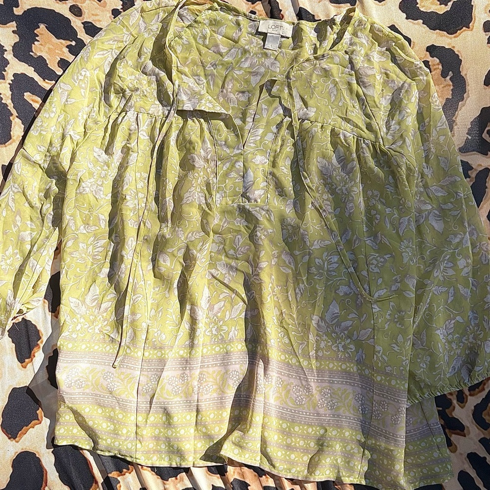 LOFT Lime Green Floral Blouse